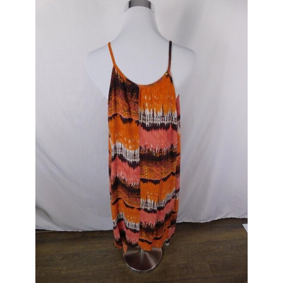 Mlle Gabrielle Dress Womens 1X Orange Boho Maxi Sleeveless Tassel Tie Dye Print - Picture 6 of 12